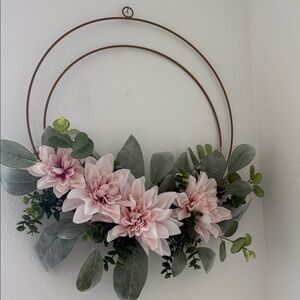 Pink Floral Hoop Wreath with Greenery